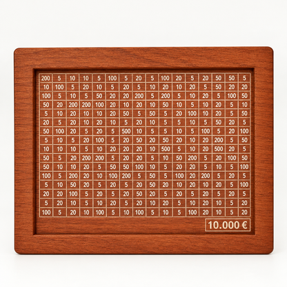 Hucha de madera con reto de ahorro 10.000 €